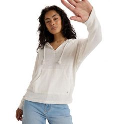 Bluza z kapturem dla Kobiety DESTINATION SURF Biały. Białe bluzy damskie Roxy, bez wzorów, z bawełny, casualowe, bez ramiączek, z kapturem. Za 219.99 zł.