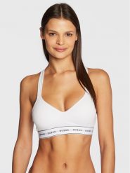 Guess Biustonosz top O1GC15 KBBU1 Biały. Białe biustonosze Guess, l, z aplikacjami, z bawełny, bez kołnierzyka, bez ramiączek. Za 179.99 zł.