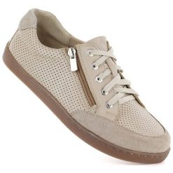 Skórzane półbuty damskie tęgość H ekri Halios 470. Półbuty damskie Helios, bez wzorów, ze skóry, bez obcasa, bez zapięcia. Za 349.99 zł.