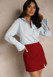 Bordowa Spódnica z Wiskozą High Waist Ozdobiona Rozcięciem Delonis. Czerwone spódnice damskie Renee, do pracy, l, bez wzorów, z wiskozy, biznesowe, z podwyższonym stanem, mini, proste. Za 54.99 zł.