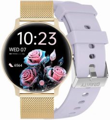 Zegarek SMARTWATCH - GT1-8 PRO YE/YE/VT siatka mesh/fioletowy pasek. Fioletowe zegarki smartwatch Gravity, bez wzorów, z meshu. Za 219.00 zł.