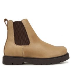 Sztyblety Birkenstock. Brązowe botki damskie Birkenstock, bez wzorów, bez obcasa, na płaskiej podeszwie, bez zapięcia. Za 854.99 zł.