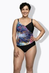 Damskie Strój kąpielowy w kopertowym stylu miękkie miseczki. Niebieskie stroje kąpielowe damskie Ulla Popken, plus size, bez wzorów, z elastanu. Za 191.99 zł.
