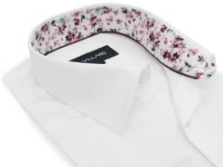 Gładka biała koszula męska Villaro z kontrastami J142. Białe koszule męskie Mmer / Villaro - Koszule męskie, m, bez wzorów, z bawełny, casualowe, bez kołnierzyka, bez ramiączek. Za 220.00 zł.