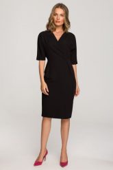 Elegancka sukienka z Kopertowym Dekoltem - Czarna. Czarne sukienki damskie MOE, l, bez wzorów, z elastanu, eleganckie, bez kołnierzyka, bez ramiączek, kopertowe. Za 274.90 zł.