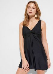 Sukienka kąpielowa na szerokich ramiączkach. Czarne sukienki damskie bonprix, na plażę, bez wzorów, eleganckie, bez kołnierzyka, bez ramiączek. Za 147.99 zł.