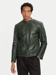 Serge Pariente Kurtka skórzana Leman 2 Zielony Slim Fit. Zielone kurtki męskie Serge Pariente, m, bez wzorów, ze skóry, bez kaptura. Za 1,269.00 zł.