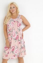 Różowa Trapezowa Sukienka Midi w Kwiaty Lexani. Czerwone sukienki damskie Born2be, na co dzień, l, bez wzorów, bez kołnierzyka, bez ramiączek, midi, trapezowe. Za 34.99 zł.