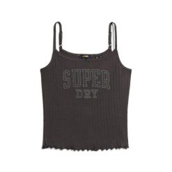 Kobiece top z koronki z wzorem Superdry Athletic. Czarne koszulki sportowe damskie Superdry, bez wzorów, z koronki, bez ramiączek. Za 115.70 zł.