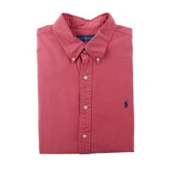 Second life - Klasyczna koszula męska gładka różowa - Jak nowy. Czerwone koszule męskie Ralph Lauren, m, bez wzorów, z tkaniny, klasyczne, bez kołnierzyka, bez ramiączek. Za 207.36 zł.