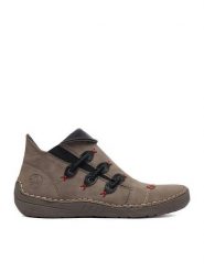 Rieker Botki CEO-72581-42 Szary. Szare botki damskie Rieker, bez wzorów, ze skóry, bez obcasa, na płaskiej podeszwie, bez zapięcia. Za 349.99 zł.