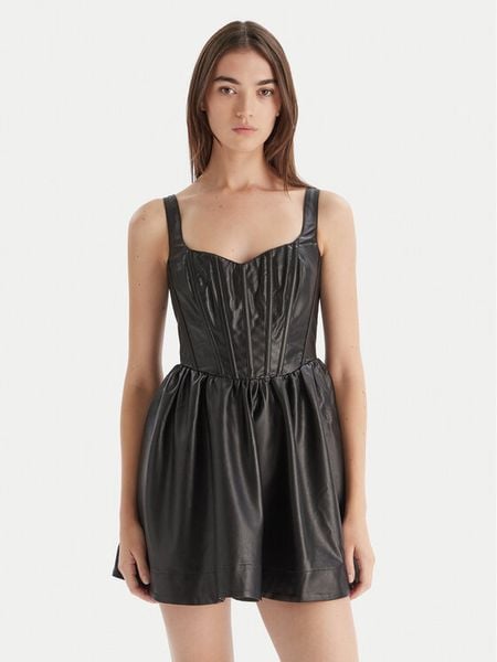 Bardot Sukienka z imitacji skóry Savoy 60114DB Czarny Regular Fit. Czarne sukienki damskie Bardot, bez wzorów, ze skóry, bez kołnierzyka, bez ramiączek. Za 639.99 zł.