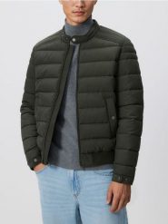 Kurtka biker ze stójką - ciemnozielony. Zielone kurtki męskie Reserved, l, bez wzorów, z tkaniny, bez kaptura. Za 179.99 zł.