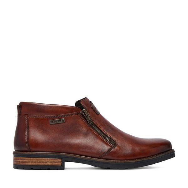Botki Rieker. Brązowe botki męskie Rieker, bez wzorów, bez obcasa, bez zapięcia. Za 459.99 zł.