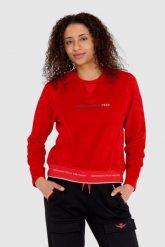 AERONAUTICA MILITARE Czerwona welurowa bluza damska z wieloma zdobieniami, Rozmiar S. Czerwone bluzy damskie Aeronautica Militare, s, z aplikacjami, z weluru, bez ramiączek, bez kaptura. W wyprzedaży za 499.99 zł.
