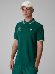 4F Koszulka polo tenisowa męska - zielona XL. Zielone koszulki sportowe męskie 4F, l, bez wzorów, bez ramiączek, na fitness i siłownię. Za 139.99 zł.