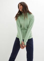 Bluza rozpinana z polaru, z kieszeniami z zamkiem. Zielone bluzy damskie bonprix, bez wzorów, z polaru, bez ramiączek, bez kaptura. Za 129.99 zł.