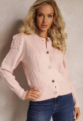 Różowy Wiskozowy Kardigan ze Ściągaczami Zapinany na Guziki Genadia. Czerwone kardigany damskie Renee, bez wzorów, z wiskozy, bez kołnierzyka. Za 129.99 zł.
