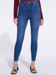 Jeansy skinny high waist - granatowy. Niebieskie jeansy damskie Sinsay, bez wzorów, z bawełny, z podwyższonym stanem. W wyprzedaży za 29.99 zł.