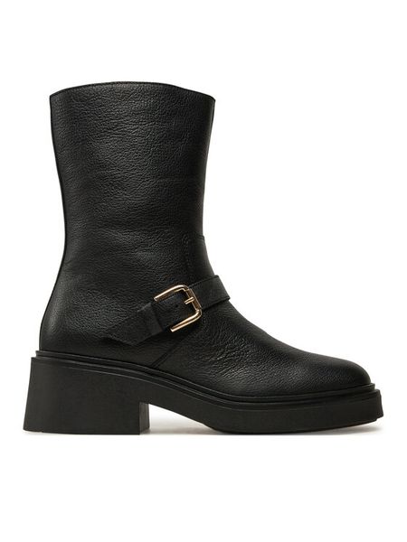 Pollini Botki SA24086G1LTC0000 Czarny. Czarne botki damskie Pollini, bez wzorów, ze skóry, bez obcasa, na słupku, bez zapięcia. Za 1,609.00 zł.