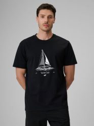 4F T-shirt relaxed z nadrukiem męski - czarny XL. Czarne t-shirty męskie 4F, m, bez wzorów, z bawełny, bez kołnierzyka, bez ramiączek. Za 69.99 zł.