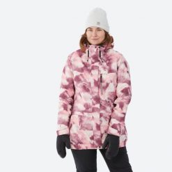 Kurtka snowboardowa damska Dreamscape SNB 100. Czerwone kurtki sportowe damskie DREAMSCAPE, na zimę, l, bez wzorów, z materiału, bez ramiączek, bez kaptura, narciarskie. Za 299.99 zł.