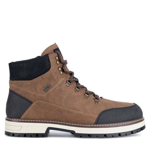 Trzewiki Rieker. Brązowe botki męskie Rieker, bez wzorów, bez obcasa, bez zapięcia. Za 569.99 zł.