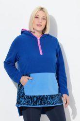 Damskie Bluza z kapturem polar szerokie kolorowe pasy kaptur długi rękaw. Niebieskie bluzy damskie Ulla Popken, plus size, bez wzorów, z elastanu, bez ramiączek, z kapturem. Za 279.99 zł.