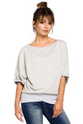 Oversizowa Jasnoszara Bluza ze Ściągaczem na Zakładkę. Czerwone bluzy damskie MOE, l, bez wzorów, z bawełny, bez ramiączek, bez kaptura. Za 193.90 zł.