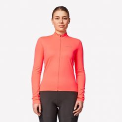 Bluza rowerowa damska Triban 100. Czerwone bluzy damskie VAN RYSEL, na jesień, s, bez wzorów, z materiału, sportowe, bez ramiączek, bez kaptura. Za 69.99 zł.