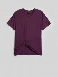 4F T-shirt regular z marszczeniem i modalem damski - fioletowy XL. Fioletowe t-shirty damskie 4F, xl, bez wzorów, z materiału, klasyczne, bez kołnierzyka, bez ramiączek. Za 89.99 zł.