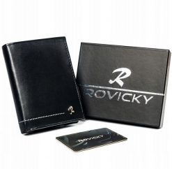 Portfel skórzany Rovicky N4-CMC czarny. Czarne portfele męskie ROVICKY, bez wzorów, ze skóry. Za 74.99 zł.