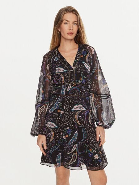 Guess Sukienka codzienna Yvette W4BK29 WDW82 Czarny Regular Fit. Czarne sukienki damskie Guess, na co dzień, s, z aplikacjami, z syntetyku, bez kołnierzyka, bez ramiączek, proste. Za 279.99 zł.