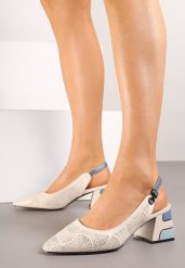 Beżowe Sandały Ażurowe na Obcasie z Metaliczną Wstawką i Skórzaną Wkładką Milindaia. Brązowe sandały damskie Born2be, w ażurowe wzory, z jeansu, bez obcasa, na obcasie, bez zapięcia. Za 109.99 zł.