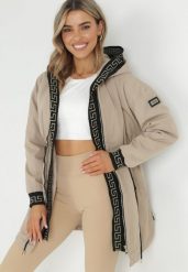 Ciemnobeżowa Kurtka Parka z Nieodpinanym Kapturem i Dekoracyjnym Ściągaczem Imola. Brązowe kurtki damskie Born2be, l, bez wzorów. Za 219.99 zł.