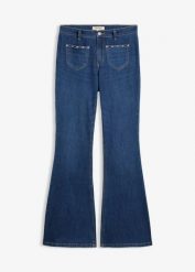 Jeansy Bootcut, średni stan. Niebieskie jeansy damskie bonprix, bez wzorów, z jeansu. Za 154.99 zł.