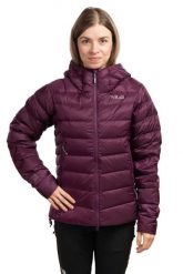 Kurtka trekkingowa Electron Pro Hoody Women. Fioletowe kurtki sportowe damskie RAB, na zimę, l, bez wzorów, z puchu, bez ramiączek, bez kaptura, trekkingowe. Za 1,636.50 zł.