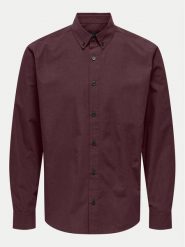 Only & Sons Koszula Pete 22033255 Bordowy Regular Fit. Czerwone koszule męskie Only & Sons, l, bez wzorów, z bawełny, bez kołnierzyka, bez ramiączek. Za 79.99 zł.