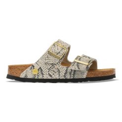 BIRKENSTOCK Arizona Print LEVE Snake Oyster Klapki damskie. Brązowe klapki damskie Birkenstock, na lato, bez wzorów, z denimu, eleganckie, bez obcasa, bez zapięcia. Za 529.99 zł.