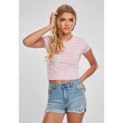 Koszulka damska Urban Classics stripe cropped. Czerwone bluzki damskie Urban Classics, bez wzorów, bez kołnierzyka, bez ramiączek. Za 104.00 zł.