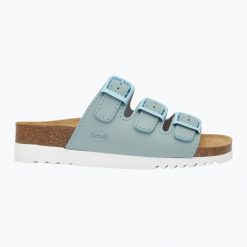 Klapki damskie Scholl Rio Wedge Ad Med. Niebieskie klapki damskie Scholl, bez wzorów, sportowe, bez obcasa, bez zapięcia. Za 279.99 zł.