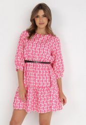 Fuksjowa Sukienka z Paskiem Actiolea. Czerwone sukienki damskie Born2be, m, bez wzorów, klasyczne, bez kołnierzyka, bez ramiączek, mini. Za 29.99 zł.
