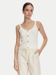 Guess Top W6YR25 Z0972 Kremowy Slim Fit. Białe topy damskie Guess, xs, z aplikacjami, z syntetyku, bez kołnierzyka, bez ramiączek. Za 294.99 zł.
