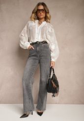 Szare Jeansy High Waist o Szerokim Kroju Sesinia. Szare jeansy damskie Renee, bez wzorów, z jeansu, eleganckie, z podwyższonym stanem. Za 119.99 zł.
