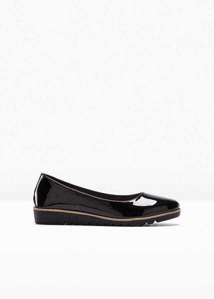 Baleriny. Czarne balerinki damskie bonprix, bez wzorów, eleganckie, bez obcasa, bez zapięcia. Za 94.99 zł.