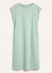 Sukienka T-shirtowa z grubej bawełny organicznej. Zielone sukienki damskie bonprix, bez wzorów, z bawełny, eleganckie, bez kołnierzyka, bez ramiączek. Za 47.99 zł.