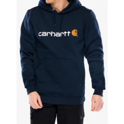 Bluza z kapturem męska Carhartt Signature Logo Sweatshirt. Niebieskie bluzy męskie Carhartt, m, bez wzorów, z kapturem. Za 277.99 zł.