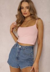 Różowy Top Tryphitheme. Czerwone topy damskie Renee, l, z aplikacjami, z bawełny, bez kołnierzyka, bez ramiączek. Za 14.99 zł.