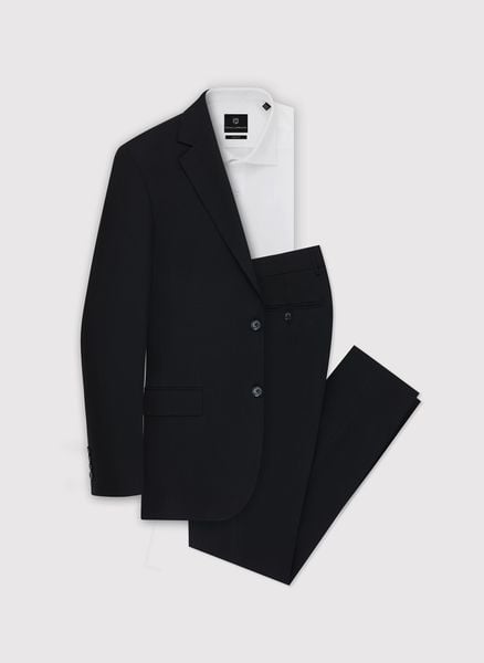 PAKO LORENTE - Gładki czarny garnitur męski. Czarne garnitury męskie Pako Lorente, m, bez wzorów, z elastanu, biznesowe. Za 1,599.98 zł.