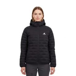 Damska kurtka puchowa Merino Eiger ML. Czarne kurtki sportowe damskie FJORK MERINO, na zimę, xs, bez wzorów, z materiału, bez ramiączek, z kapturem, rowerowe. Za 999.00 zł.